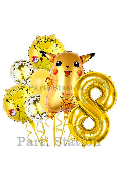 Parti Station Pokemon Pikachu Concept 8 Year Old Birthday Balloon Set Pokemon Pikachu Foil Balloon Set