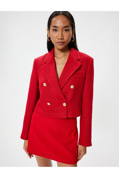 Koton Zweireihige kurze Tweed-Blazerjacke