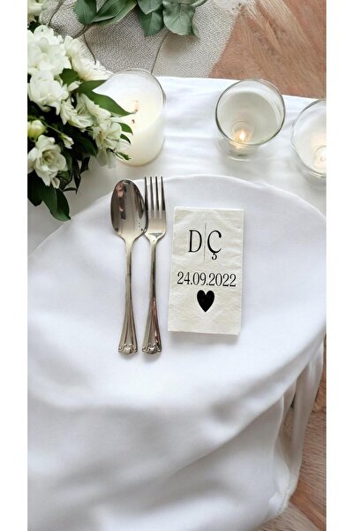 Puppetzzz Baskılı İsme Özel Söz Düğün Nişan Peçetesi 20 Adet