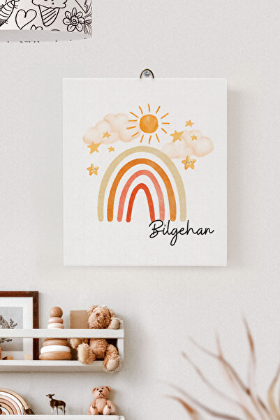 Lilabio İsme Özel Çocuk Odası Kanvas Tablo Gökkuşağı (17x21 Cm)