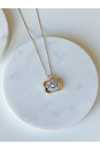 CHARMLUCKY Steel Square Eye Necklace