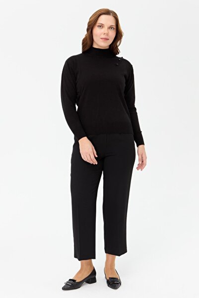 accort Büyük Beden Yarım Balıkçı Basic Triko Kazak-SİYAH