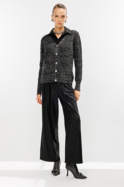 accort Simli Düğmeli Triko Hırka-SİYAH