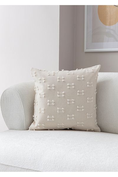 BUGİ HOME COLLECTİON Husă de pernă din in brodat Line Punch 43x43cm, husă de pernă decorativă