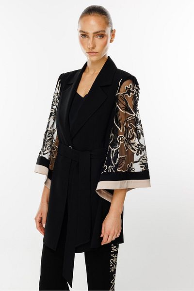Moda İlgi Black Modailgi Long Jacket - A-Line Sleeves and Laced