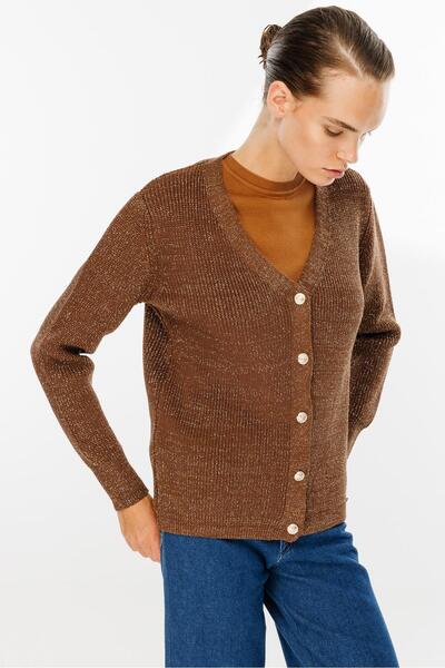 accort Simli Düğmeli Triko Hırka-KAHVE
