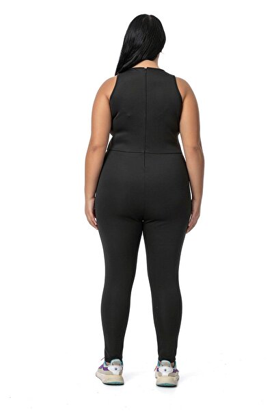 DISENTIS MODEST Plus Size Black Long Tights Jumpsuit with Back Zipper