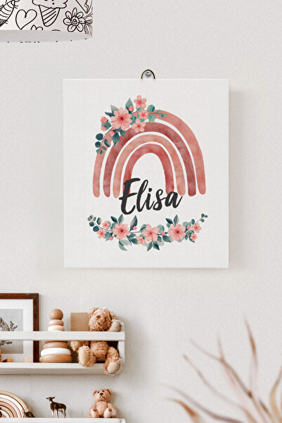 Lilabio İsme Özel Çocuk Odası Kanvas Tablo Gökkuşağı (17x21 Cm)