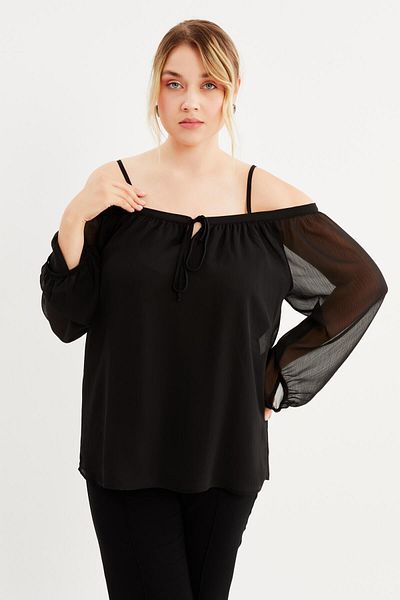 MYLİNE Lined Karmen Collar Chiffon Blouse