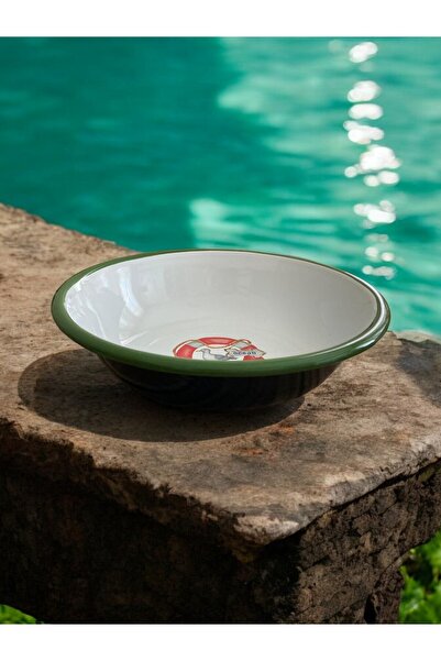 EMAYE TEZGAHI 4 Pieces 20 cm Enamel - Bowl with Pit, Soup and Retro Deep Plate Marine