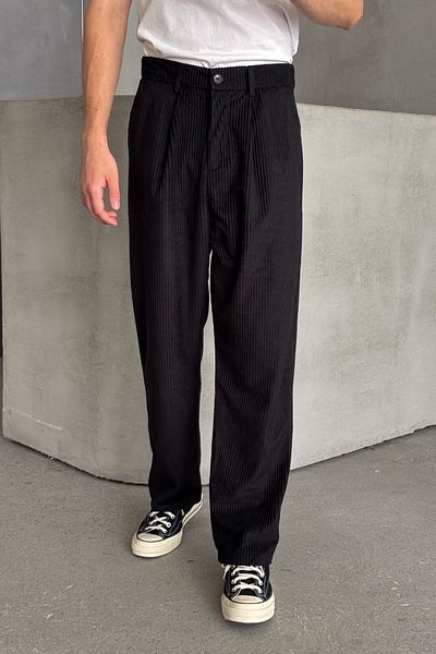 HYMAN Men's Pleated Baggy Fit Velvet Trousers