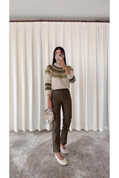 HAZELANNA Vegan Leather Khaki Pants