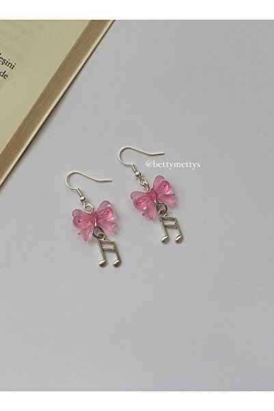 bettymettys Pembe Fiyonklu Müzik Notası y2k Coquette Charm Küpe