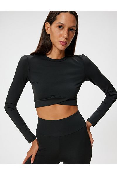 Koton Long Sleeve Slim Fit Crop T-Shirt - Crew Neck Interlock
