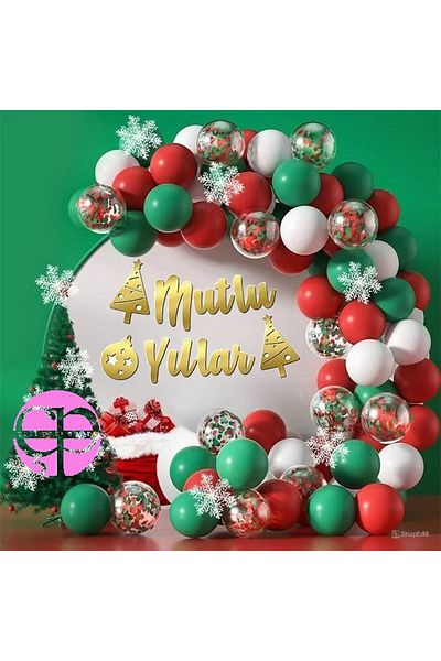 DÜVENCİ TİCARET Happy Years Christmas Themed Balloon Chain Set