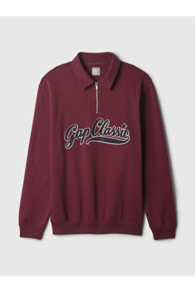 GAP Erkek Bordo Gap Logo Vintage Soft Fermuarlı Pullover Sweatshirt