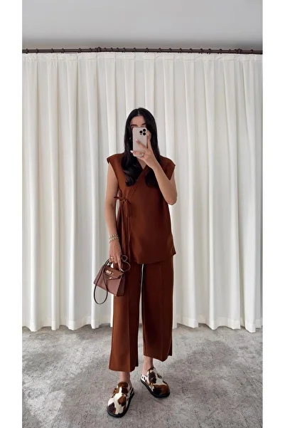 HAZELANNA Premium Stamp Cinnamon Vest-Pants Set