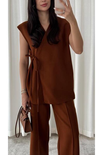 HAZELANNA Premium Stamp Cinnamon Vest-Pants Set