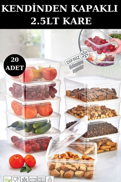 PONÇİK STORE Set of 20 Square 2.5Lt - Storage Container Suitable for Deep Freezer