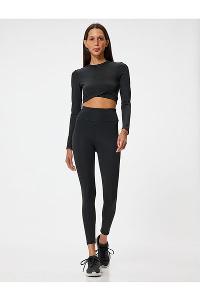 Koton Long Sleeve Slim Fit Crop T-Shirt - Crew Neck Interlock