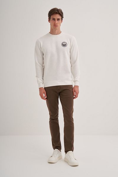 Cazador 24Kceeo05140 Ecru Men's Crew Neck Lettering Embroidered 3 Thread Sweat