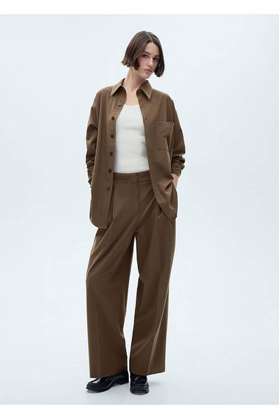 MANGO Woman Dünne gestreifte Hemdjacke