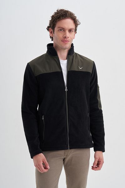 Cazador 24kceeo05638 Cardigan negru pentru bărbați, cu 3 fire, din lână
