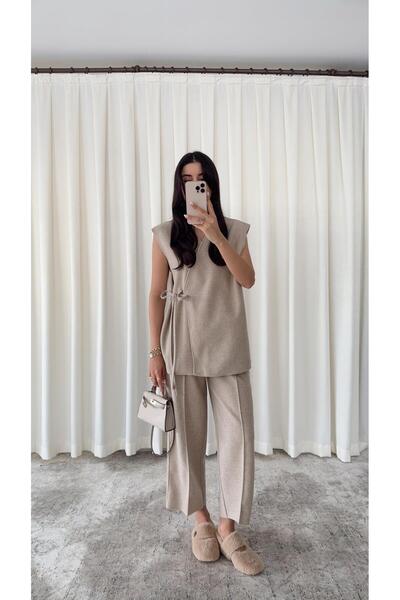 HAZELANNA طقم بنطلون وسترة كريمية فاخرة