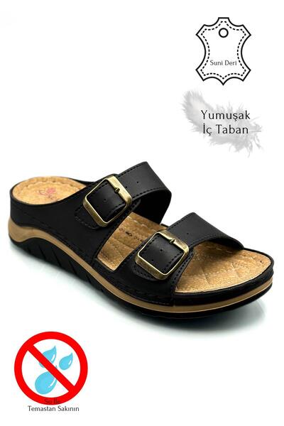 sermoda Απαλές και ελαφριές αθλητικές παντόφλες για γυναίκες - Διπλή αγκράφα, χοντρή σόλα 521/1 Μαύρο