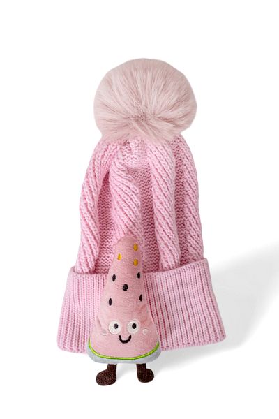 Eke Tekstil Girl's Pompom Folded Toy Fruit Embroidered Beret