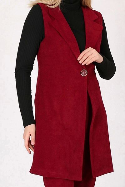 apsen Women's Jacket Collar Button Detailed Corduroy Suit 7008/90