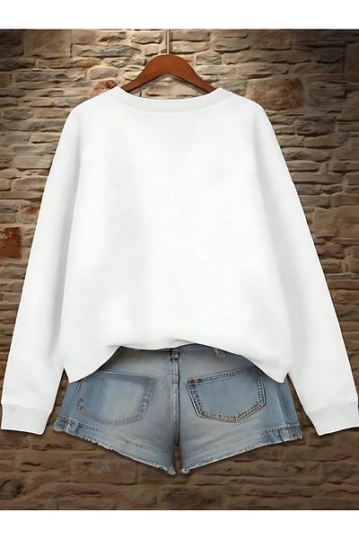 BEETON I'M Perfect White Oversize Sweatshirt - Thick Winter, Crew Neck