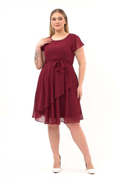 apsen Women's Crew Neck Flounce Detailed Midi Plus Size Chiffon Dress 4337/110