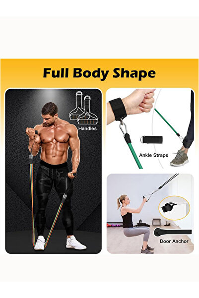 MultiFlexPro Çantalı 11 Parça Çok Fonksiyonlu Pilates Ve Güç Direnç Lastiği, Egzersiz Spor Aleti Seti