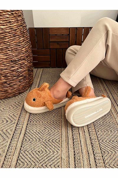 Behtah Kundura Women's Fur Lined Warm Lined Shark Figure House Slippers - Silent Sole