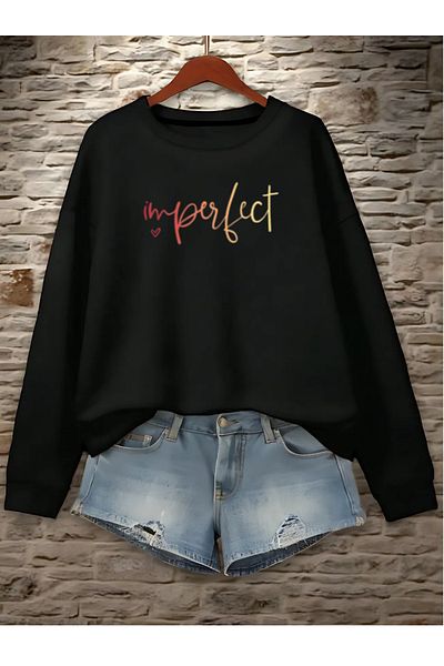 BEETON Черен суитшърт I'm Perfect Oversize - Дебел зимен, с кръгло деколте