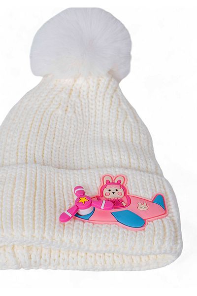 Eke Tekstil Children's Pompom Folded Airplane Embroidered Beret