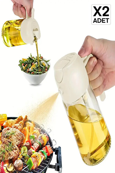 Fatmazel 2 Adet Çift Fonksiyonlu Cam Yağdanlık 550ml Zeytinyağı Sıvıyağ Şişe ...