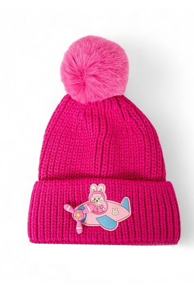 Eke Tekstil Children's Pompom Folded Airplane Embroidered Beret