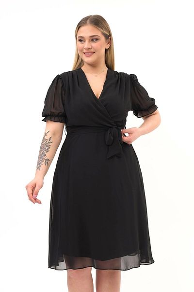 apsen Women's Double Breasted Collar Belted Plus Size Midi Chiffon Dress 4255/110