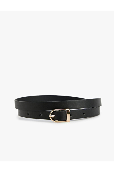 Koton Leather Look Thin Belt - Metal Buckle Detail