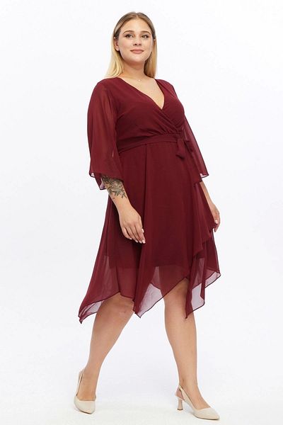apsen Rochie de damă, cu guler dublu, cu mânecă lungă, lungime midi, din șifon 4465/120