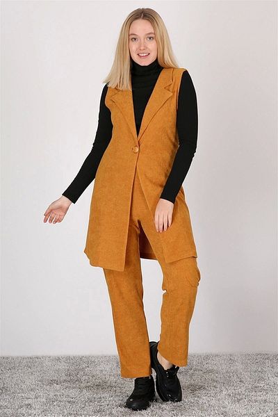 apsen Women's Jacket Collar Button Detailed Corduroy Suit 7008/90