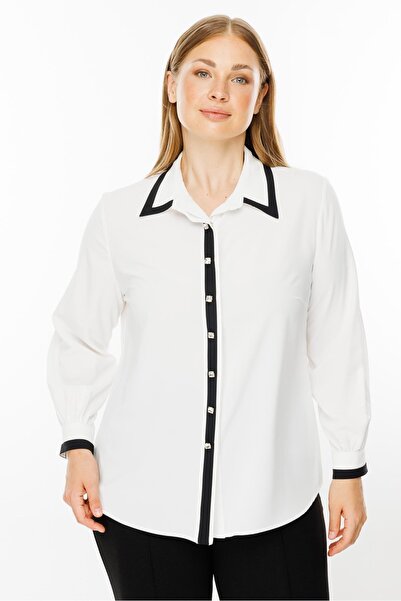 Moda İlgi Modailgi  Enkürüsteli Taşlı Gömlek Ekru