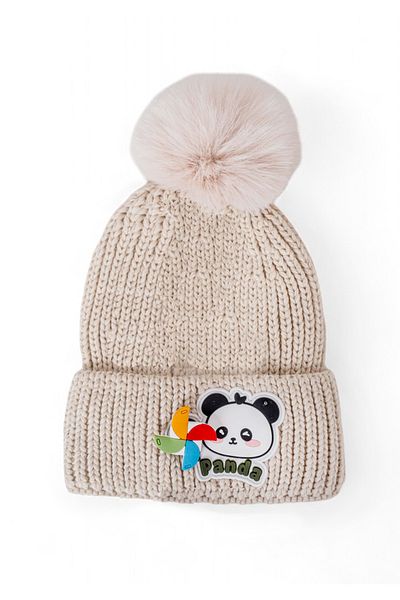 Eke Tekstil Children's Pompom Folded Panda Embroidered Beret