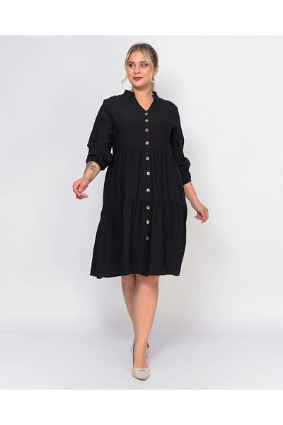 apsen Women's Plus Size V-Neck Buttoned Midi Dress 4483/105