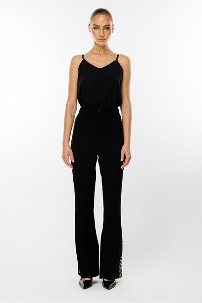 Moda İlgi Pantaloni Modailgi cu dungi negre Guipure - 7113,7114