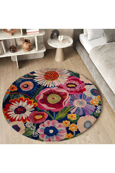 kilim home Mars 201 Çiçekli Çok Renkli Yuvarlak Dokuma Taban Salon Halısı