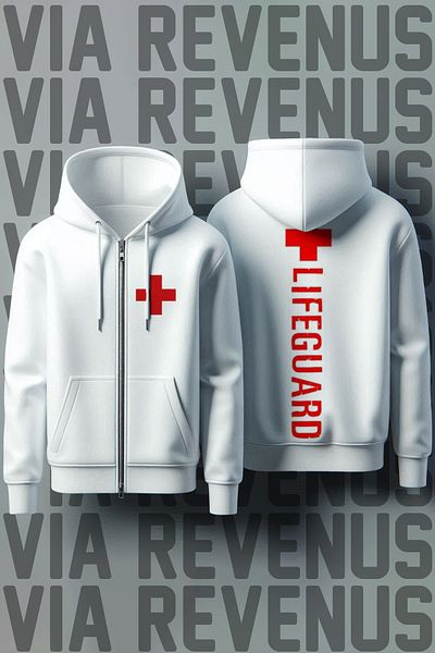 Vordevia Unisex White Hooded Sweatshirt - Lifeguard Lifeguard Printed, Zippered Cardigan