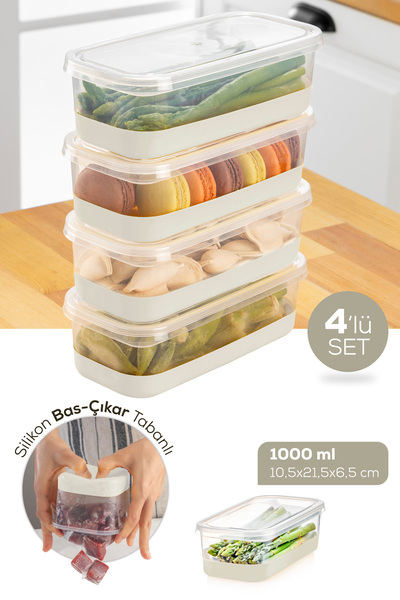 Vienev 4 Pieces 1000 ml Gray Deep Freezer and Freezer Storage Container with Silicone Base